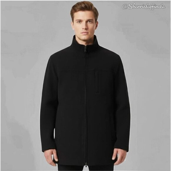 Like New Calvin Klein Mens Black Double-Zip Wool Blend Coat XL Quilted Lining - Picture 1 of 15